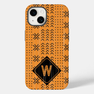 Modern Burnt Orange Mudcloth African Monogram Case-Mate iPhone 14 Hülle