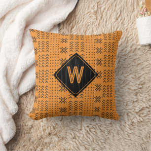 Modern Burnt Orange Mudcloth African Monogram Kissen
