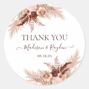 Modern Burnt Orange Pampas Wedding Vielen Dank Runder Aufkleber