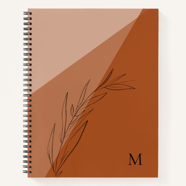 Modern Burnt Orange Terra Cotta Monogram Notizbuch (Vorderseite)