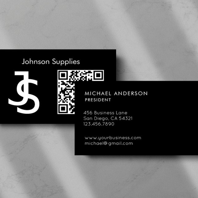 Modern Business Custom Monogram Logo und QR Code Visitenkarte (Von Creator hochgeladen)