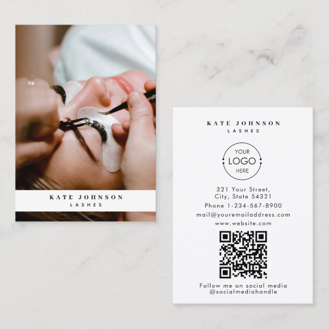 Modern Business Logo Beauty Salon Lashes Foto Visitenkarte (Vorne/Hinten)