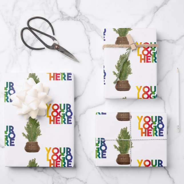 Modern Business Logo Christmas Tree Holiday Geschenkpapier Set (Vorderseite)