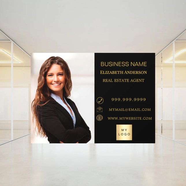 Modern Business Photo Contact Information black Fensteraufkleber (Von Creator hochgeladen)