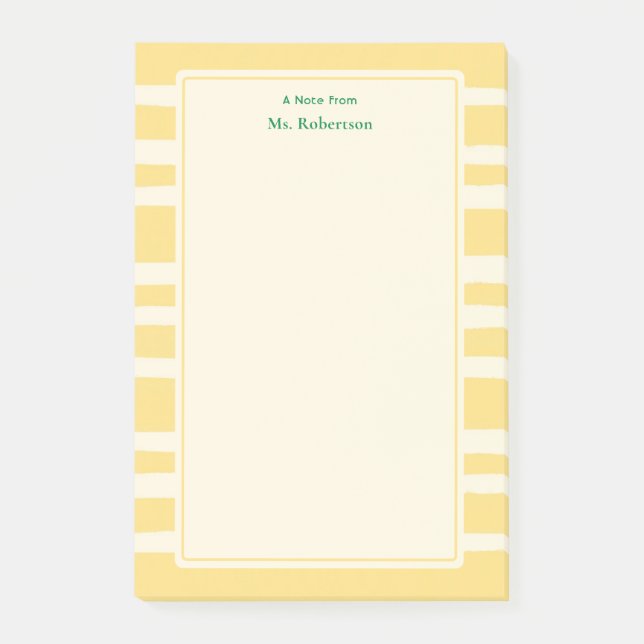 Modern Butter Yellow Stripes Custom Teacher Notes Post-it Klebezettel (Vorderseite)