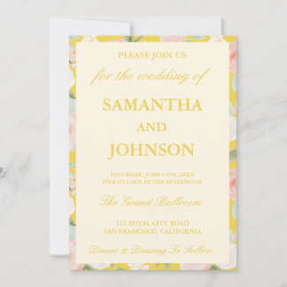 Modern Butter Yellow Vintage Ivory Floral Wedding Einladung