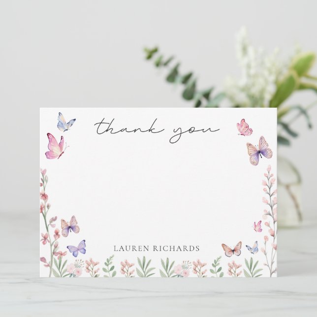 Modern Butterflies Bridal Shower  Dankeskarte (Stehend Vorderseite)