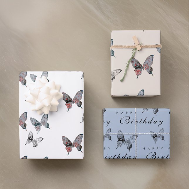 Modern Butterfly Geburtstag Geschenkpapier Set (Von Creator hochgeladen)