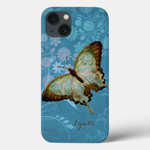 Modern Butterfly Linen Scroll Flourish Floral Case