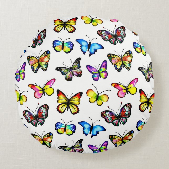 Modern Butterfly Pattern Round Pillow  Rundes Kissen (Vorderseite)