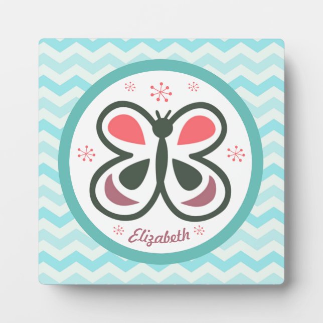 Modern Butterfly Personalisiert Zickzack Kids Desi Fotoplatte (Vorderseite)