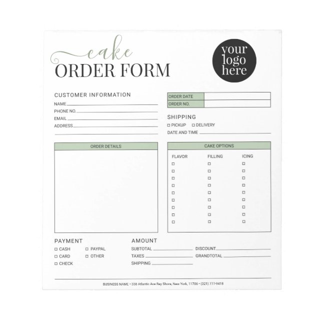 Modern Cake Cupcake Bäckerei Sage Green Order Form Notizblock (Vorderseite)