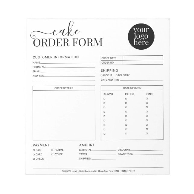 Modern Cake Cupcake Bakery White Order Form Notizblock (Vorderseite)