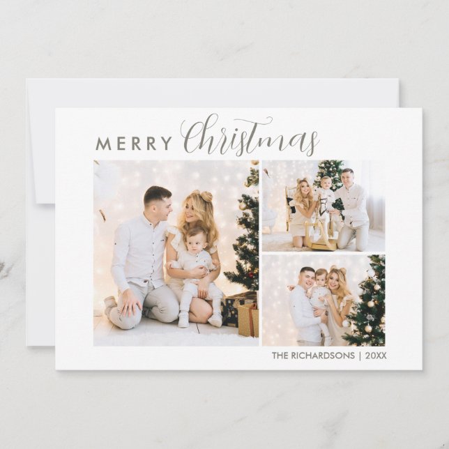 Modern Calligraphie Foto Collage Frohe Weihnachten Karte (Vorderseite)