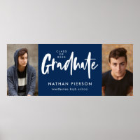 Modern Calligraphy Blue Two Photo Graduation