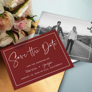 Modern calligraphy Burgundy Non-Photo Save The Date