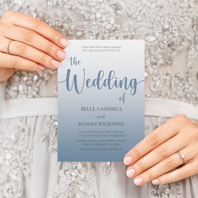  Modern Calligraphy Dusty Blue Wedding Invitation Einladung (Von Creator hochgeladen)