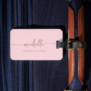 Modern Calligraphy Gold Script Monogram Name Pink Gepäckanhänger