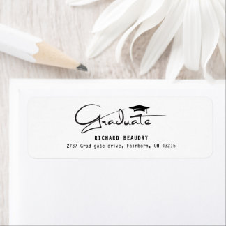 Modern Calligraphy Graduation Cap Return Address 