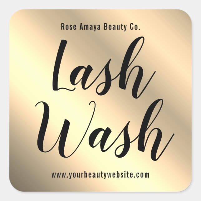 Modern Calligraphy Lash Wash Gold Label Quadratischer Aufkleber (Vorderseite)