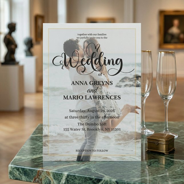 Modern Calligraphy Photo Faux Gold Wedding  Einladung (Von Creator hochgeladen)