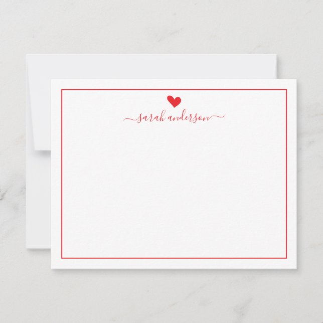 Modern Calligraphy Red Heart Personalized Mitteilungskarte (Vorderseite)