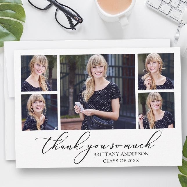 Modern Calligraphy Script 5 Fotos Abschluss Dankeskarte (Customize to add text or more photos to back of card.)