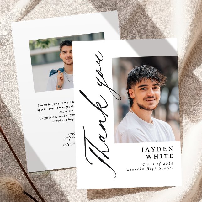 Modern Calligraphy Simple Photo Graduation Dankeskarte (Modern Calligraphy Simple Photo Graduation Thank You Card)