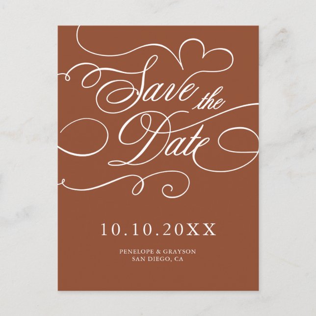 Modern Calligraphy Terracotta boho Save the Date Postkarte (Vorderseite)