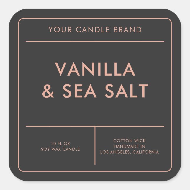 Modern Candle Label Quadratischer Aufkleber (Vorderseite)