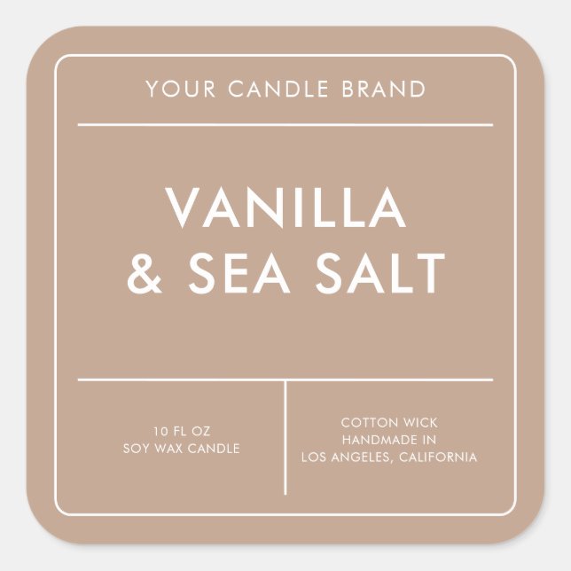 Modern Candle Label Quadratischer Aufkleber (Vorderseite)