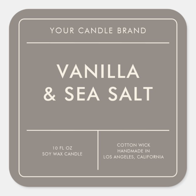 Modern Candle Label Quadratischer Aufkleber (Vorderseite)