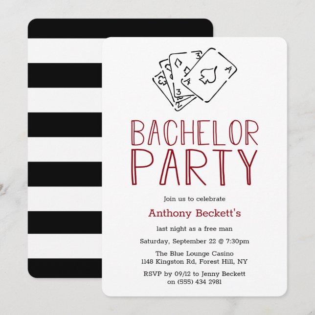 Modern Casino Night Bachelor Party Einladung (Vorne/Hinten)