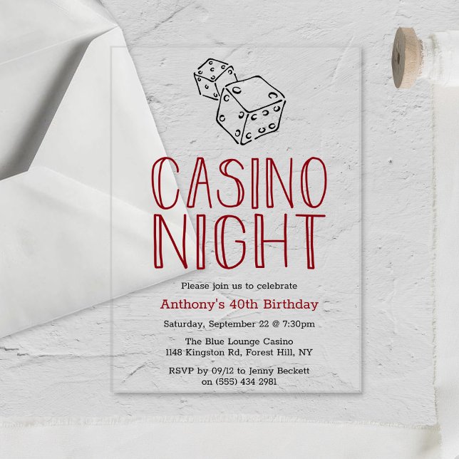 Modern Casino Night Birthday Party Acryleinladungen (Von Creator hochgeladen)