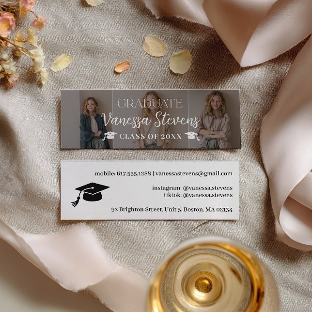 Modern Casual  Simple3 photos name card graduation Mini Visitenkarte (Modern Casual Simple3 photos name card graduation)