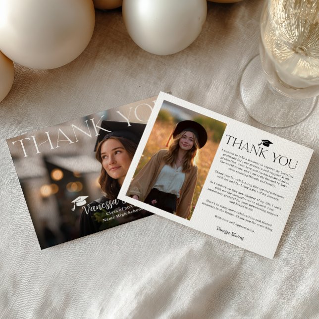 Modern Casual  Simple Trendy 2 photos graduation Dankeskarte (Modern Casual Simple Trendy 2 photos graduation Thank You Card)