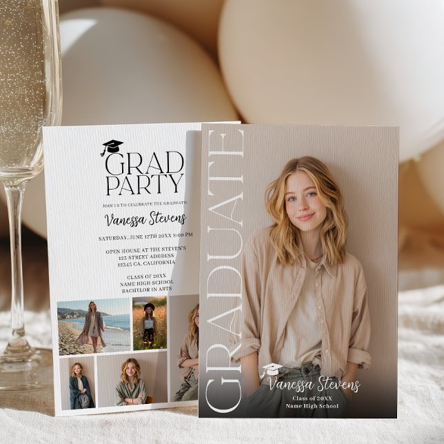 Modern Casual  Simple Trendy 6 photos graduation Einladung (Modern Casual Simple Trendy 6 photos graduation Invitation)