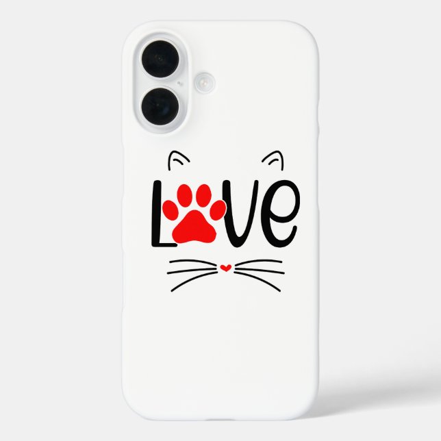 Modern Cat Lover Paw Print iPhone 16 Hülle (Rückseite)