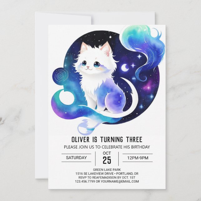 Modern Cat Printable Birthday Einladung (Vorderseite)