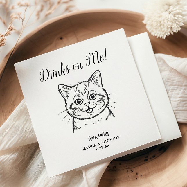 Modern Cat Wedding Cocktail Napkins  Serviette (Von Creator hochgeladen)