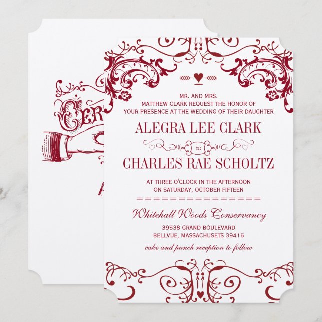 Modern Chalkboard Burgundy Typografie einladen Einladung (Vorne/Hinten)