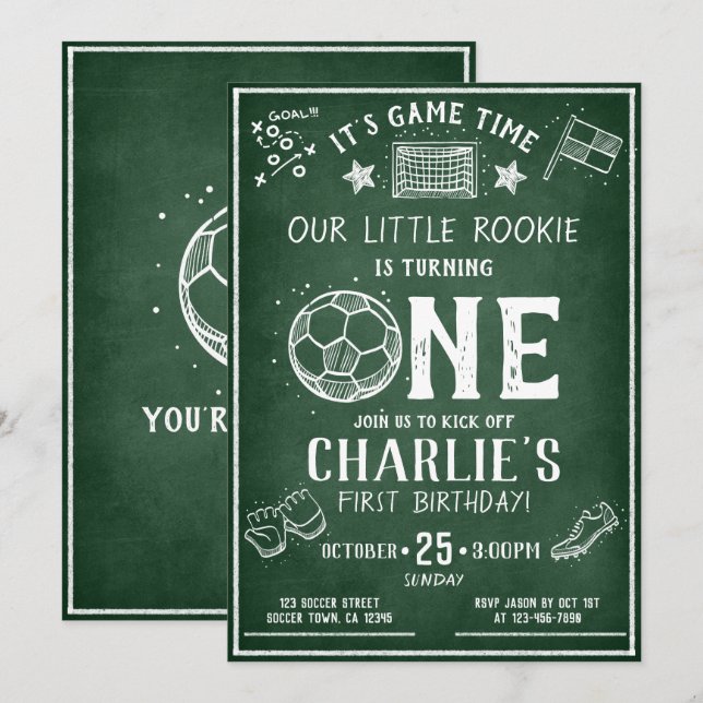 Modern Chalkboard Fußball Alle Star 1 Geburtstag Einladung (Vorne/Hinten)
