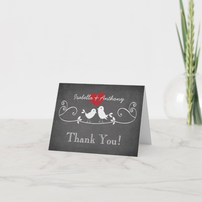 Modern Chalkboard Love Birds Danke Note Card (Vorderseite)