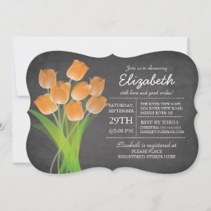 Modern Chalkboard Orange Tulip Brautparty Einladung