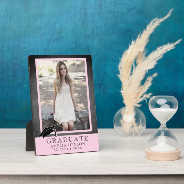 Modern Chalkboard Pink Abschluss Graduate Foto Fotoplatte (Seite)