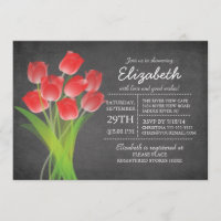 Modern Chalkboard Red Tulip Brautparty