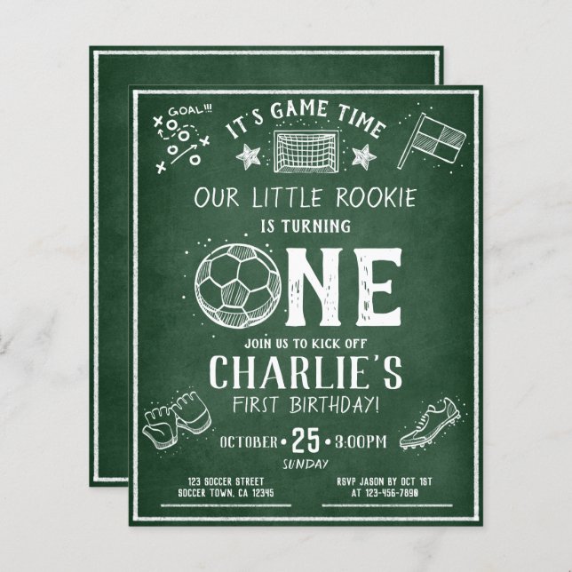 Modern Chalkboard Soccer Budget 1. Geburtstag (Vorne/Hinten)