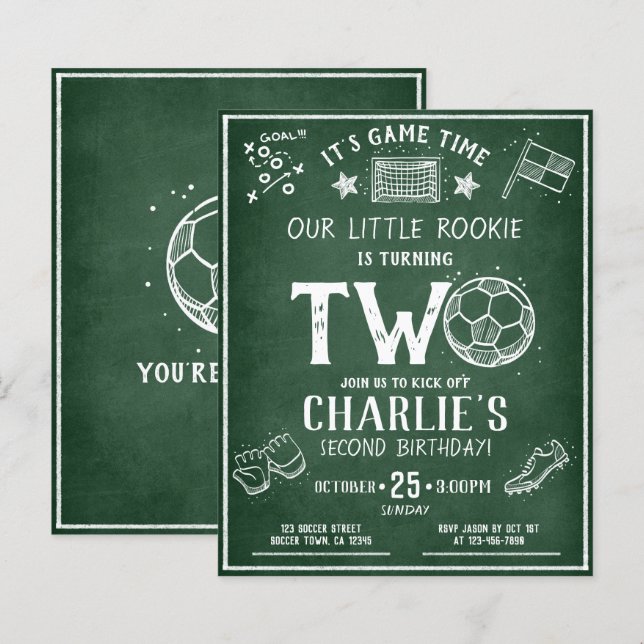 Modern Chalkboard Soccer Budget 2. Geburtstag (Vorne/Hinten)