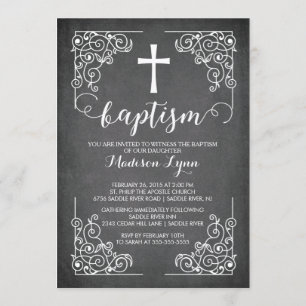 Modern Chalkboard Taufe Christening Cross Einladung