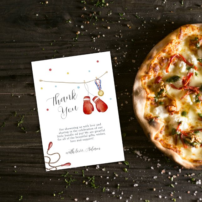 Modern Champion Boxing Clothesline Baby Shower Dankeskarte (Modern Champion Boxing Clothesline Baby Shower Thank You Card)